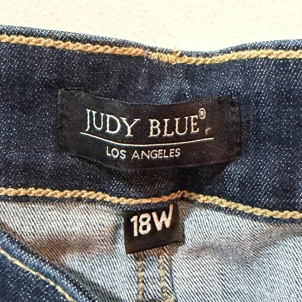 Judy Blue See Ya There Flare Jeans Womens 18W Dark Wash High‎ Waist Raw Hem